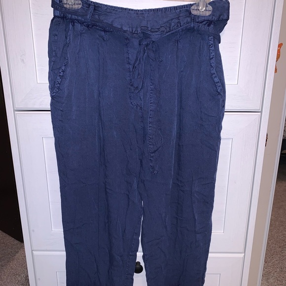 Blue cotton pants, embroidered floral pattern - Picture 4 of 4